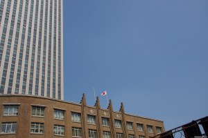 Tokyo buildings with a flag on top